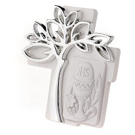 Cross with silver Tree of Life, resin Communion favour, 3x3 in