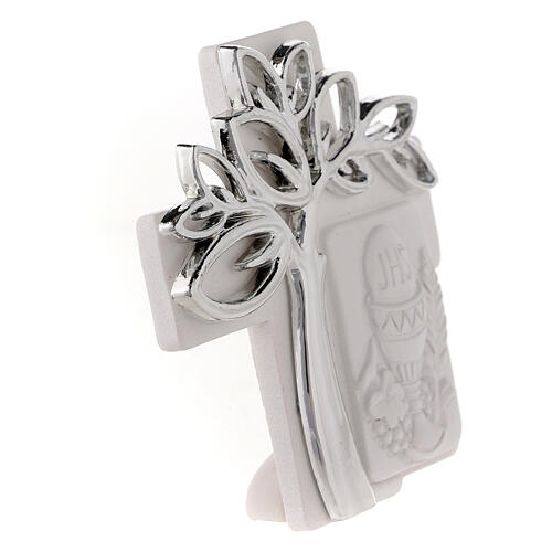 Cross with silver Tree of Life, resin Communion favour, 3x3 in 3