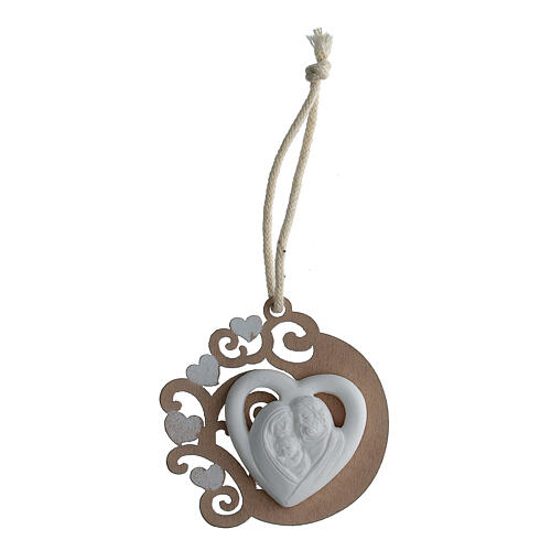 Wedding favour, hanging heart with Holy Family, 2 in 2