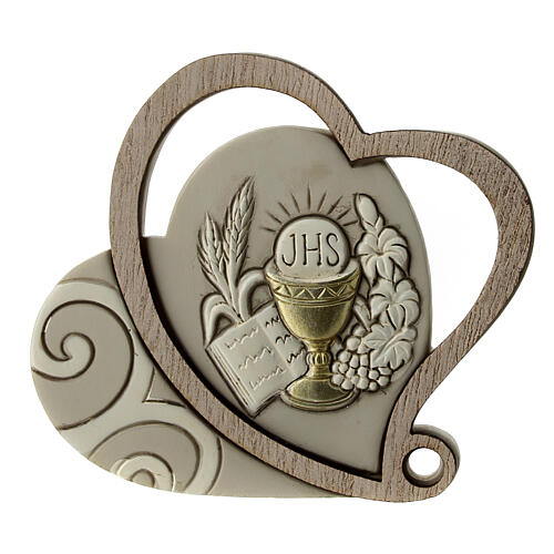 Heart-shaped favour with Communion symbols, 3 in 1