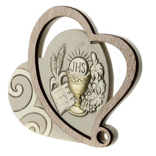 Heart-shaped favour with Communion symbols, 3 in 2