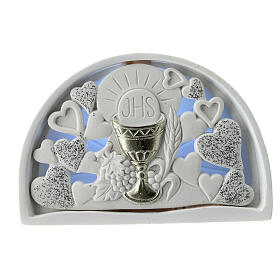 Gastgeschenk, Symbole der Erstkommunion, mit Beleuchtung, Marmor-Pulver, 8 cm