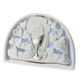 Gastgeschenk, Symbole der Erstkommunion, mit Beleuchtung, Marmor-Pulver, 8 cm