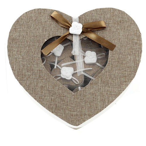 Heart-shaped box for wedding favours, Holy Family, fabric, 9 in 1