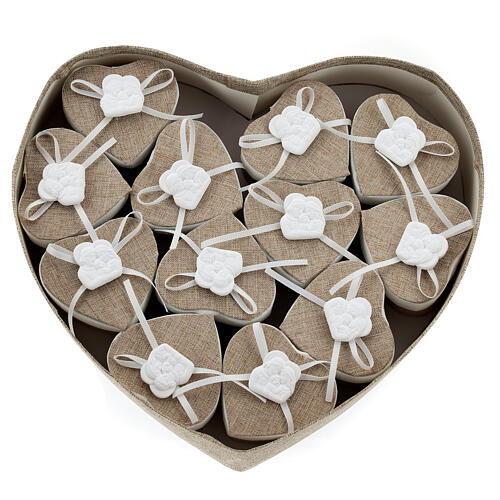 Heart-shaped box for wedding favours, Holy Family, fabric, 9 in 5