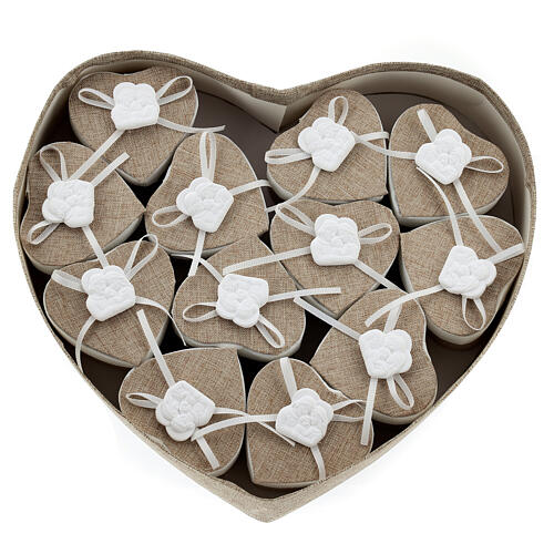 Pudełko serce tkanina 22 cm zestaw 12 pojemników na cukierki weselne, dek. Święta Rodzina 5