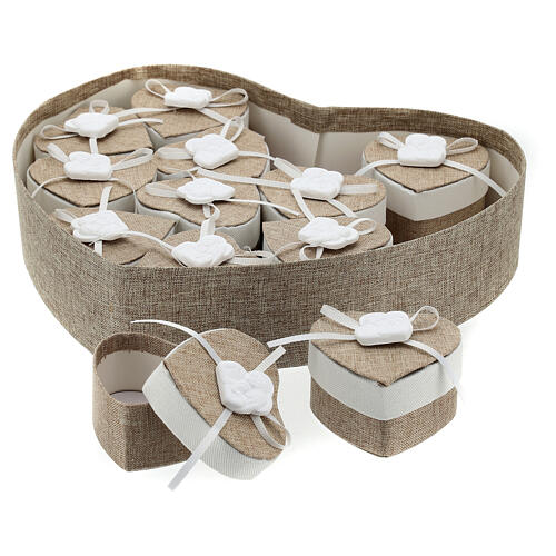 Caixa para lembrancinhas casamento Sagrada Família coração tecido 22 cm 2