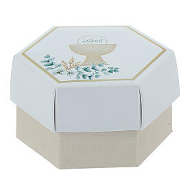 First Communion box with chalice and JHS, 2x4x3 in