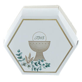 First Communion box with chalice and JHS, 2x4x3 in