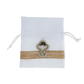 Fabric bag for Communion favours, chalice and JHS, 5x4 in