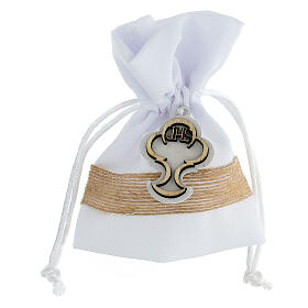 Fabric bag for Communion favours, chalice and JHS, 5x4 in
