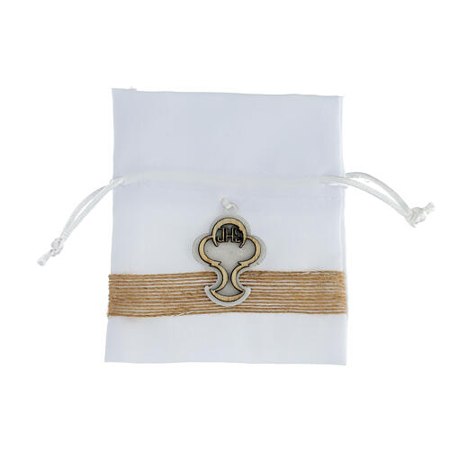 Fabric bag for Communion favours, chalice and JHS, 5x4 in 1