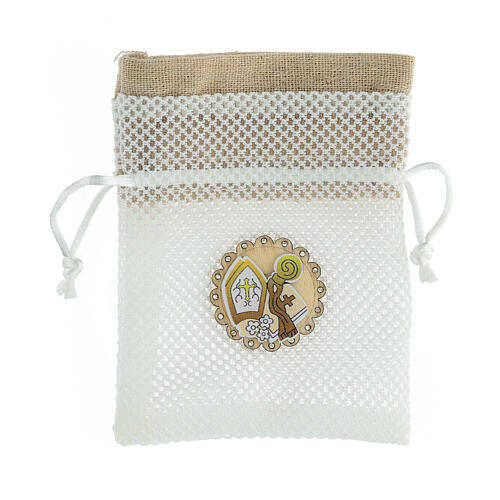 Geschenksäckchen mit Ziehband, Weiß, Netzmuster, Firmung, 12x9 cm 1