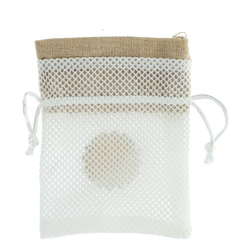 Geschenksäckchen mit Ziehband, Weiß, Netzmuster, Firmung, 12x9 cm 3
