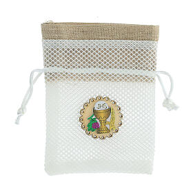 Geschenksäckchen mit Ziehband, Weiß, Netzmuster, Erstkommunion, 12x9 cm