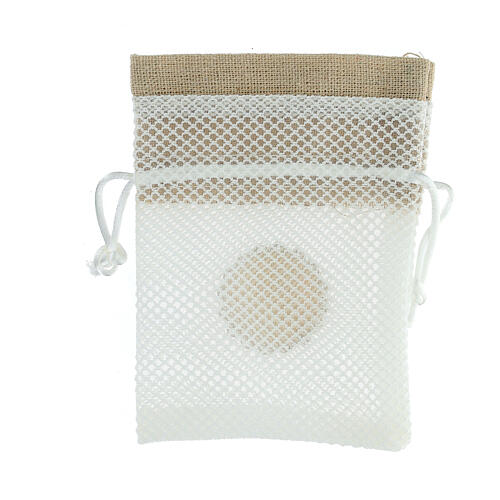 Geschenksäckchen mit Ziehband, Weiß, Netzmuster, Erstkommunion, 12x9 cm 3