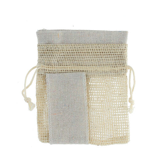 Beige net bag for Confirmation favours, mitre and crozier, 4x3 in 3