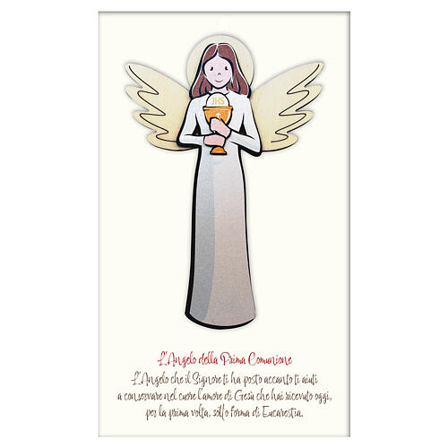 Engelchen aus Holz, Erstkommunion, zur Wandbefestigung, italienischer Text 1