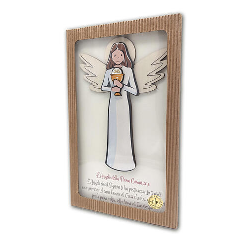 Engelchen aus Holz, Erstkommunion, zur Wandbefestigung, italienischer Text 4