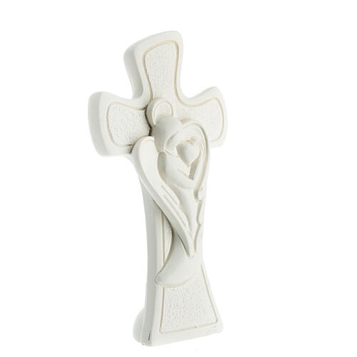 Cross with stylised angel, resin favour, 4x2 in 3