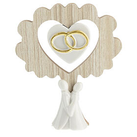 Wooden tree with lovers and rings, wedding favour, 5x4 in