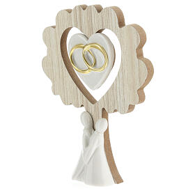 Wooden tree with lovers and rings, wedding favour, 5x4 in