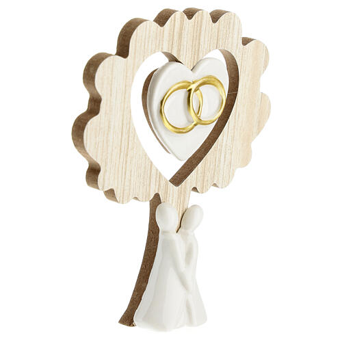 Wooden tree with lovers and rings, wedding favour, 5x4 in 3