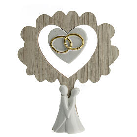 Wooden tree with porcelain lovers and rings, wedding favour, 7x6 in