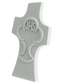 Pamiątka krzyż kielich JHS, biała, 9x6 cm
