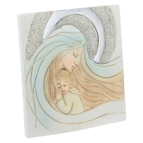 Obrazek na Chrzest, Maryja z Dzieciątkiem, żywica z brokatem, 8x8 cm 3