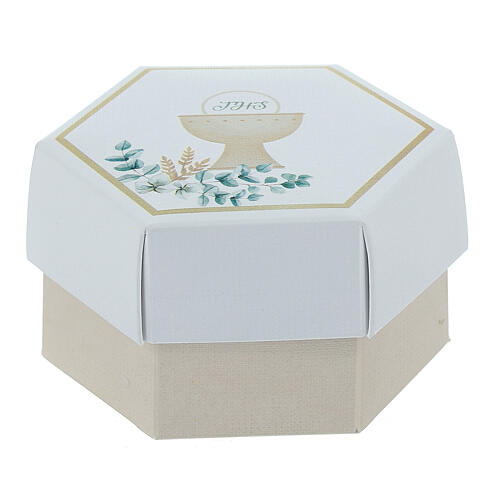 Boîte remerciements hexagonale Communion calice 4x7x6 cm 1