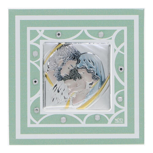 Green frame with Holy Family, glass favour, 3x3 in 1