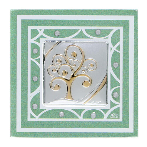 Green frame with the Tree of Life, glass favour, 3x3 in 1