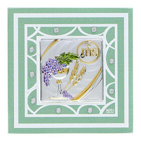 Green glass frame, First Communion favour, 3x3 in