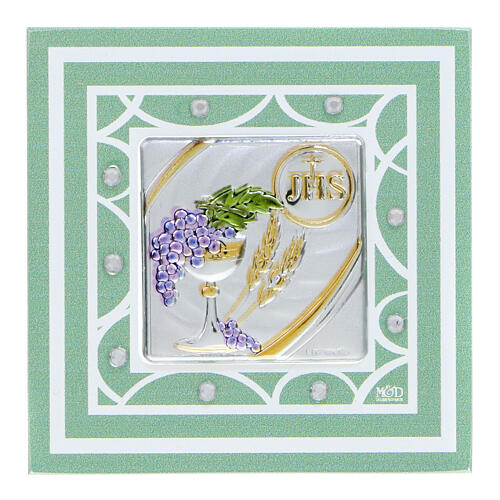 Green glass frame, First Communion favour, 3x3 in 1