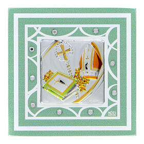Green glass frame, Confirmation favour, 3x3 in
