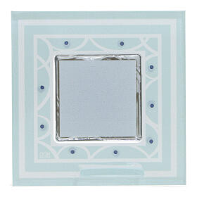Blue glass frame with angels, Baptism favour, 3x3 in