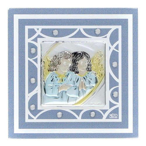 Blue glass frame with angels, Baptism favour, 3x3 in 1