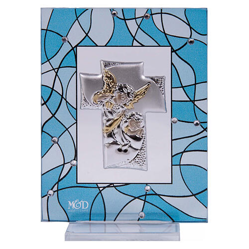 Quadretto bomboniera battesimo acquamarina 7,5x10 cm angelo 1