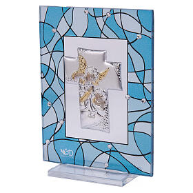 Quadro lembrancinha batismo água-marinha 7,5x10 cm anjo