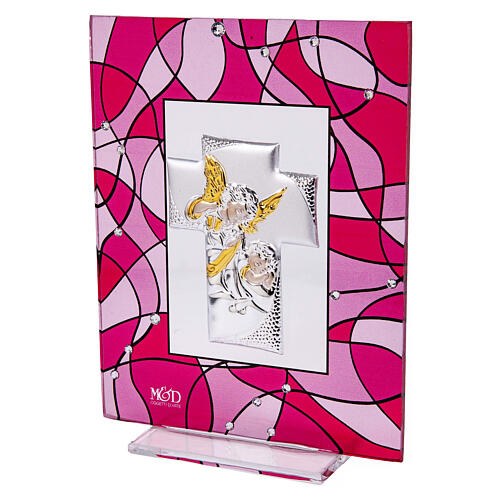 Bildchen als Gastgeschenk mit rosa Engel 7x10 cm Taufe 2