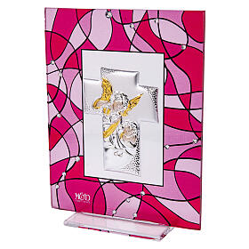 Quadro lembrancinha anjo cor-de-rosa 7,5x10 cm batismo
