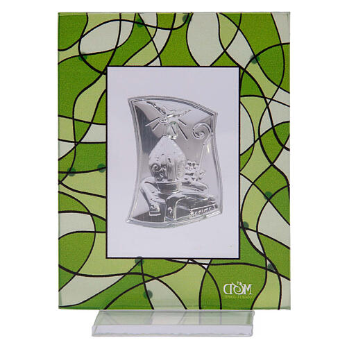 Confirmation favour, green picture with episcopal symbols, 3x4 in 3