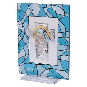 Quadro água-marinha lembrancinha batismo 7,5x10 cm Maria