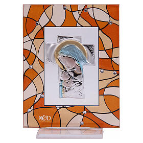 Andachtsbild Maria Gastgeschenk zur Taufe 7,5x10 cm aus Bernstein