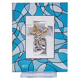 Engel Miniatur Gastgeschenk zur Taufe in Aquamarinblau 14x11 cm