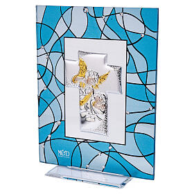 Engel Miniatur Gastgeschenk zur Taufe in Aquamarinblau 14x11 cm