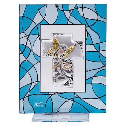 Engel Miniatur Gastgeschenk zur Taufe in Aquamarinblau 14x11 cm 1
