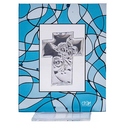 Engel Miniatur Gastgeschenk zur Taufe in Aquamarinblau 14x11 cm 3