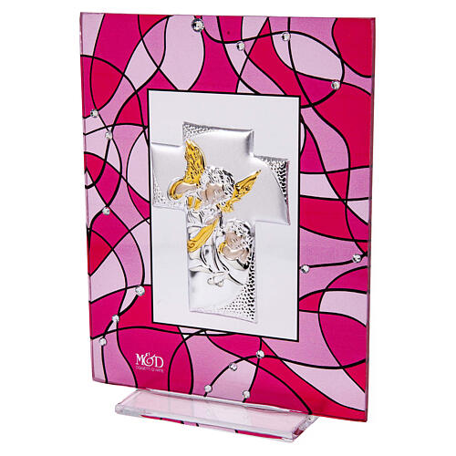 Kleinbild mit rosa Engel Gastgeschenk zur Taufe 14x11 cm 2